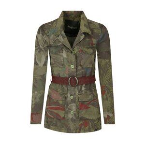 Desigual Army Green Floral Belted Casual Jacket 46/M